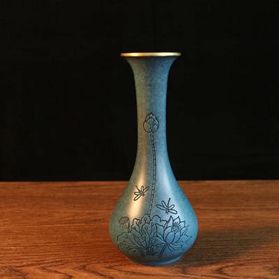 Vaso ottone massiccio intagliato a mano stile cinese per casa interno soggiorno tavolino ufficio composizione floreale decorazione fiori secchi