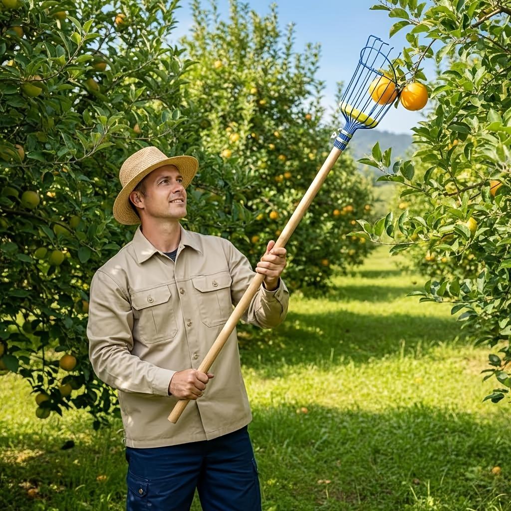 Metal Fruit Picker Tool with Foam Cushion - Telescopic Fruit Picker Tools High-Altitude Garden Fruit Catcher for Apple, Peach & Pear
