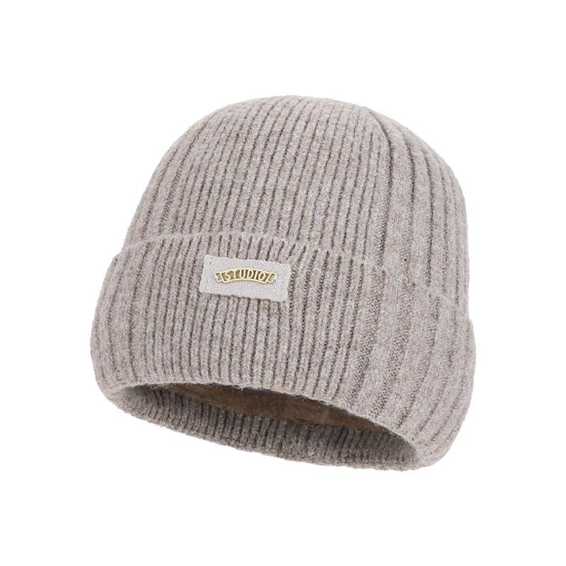 

Зимняя теплая шерстяная шапка мужская уличная флисовая шапка для защиты от холода и ушей шапка для большой головы вязаная шапка серый/хаки