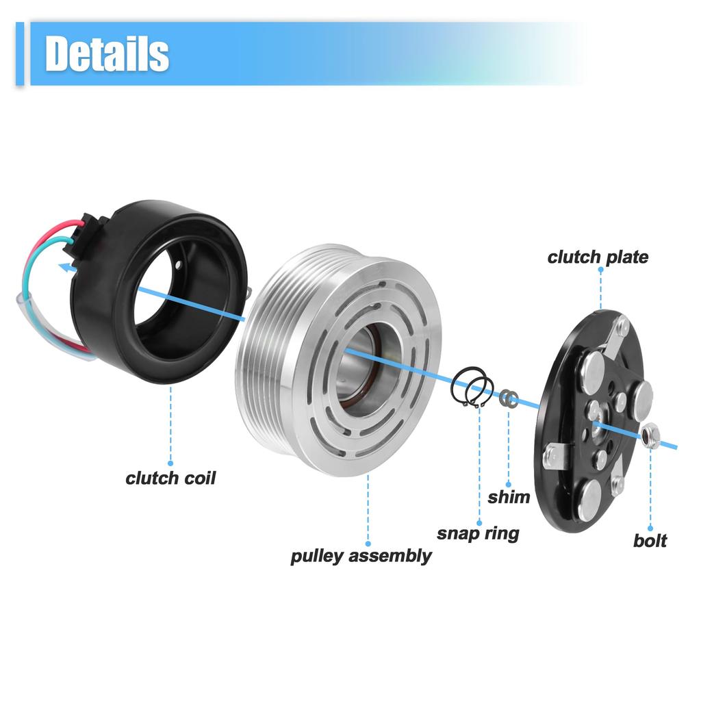 X AUTOHAUX 1 Set AC Compressor Clutch Kit Pulley Coil Auto Repair Compressor Assembly for Honda 1.5L 2009-2014