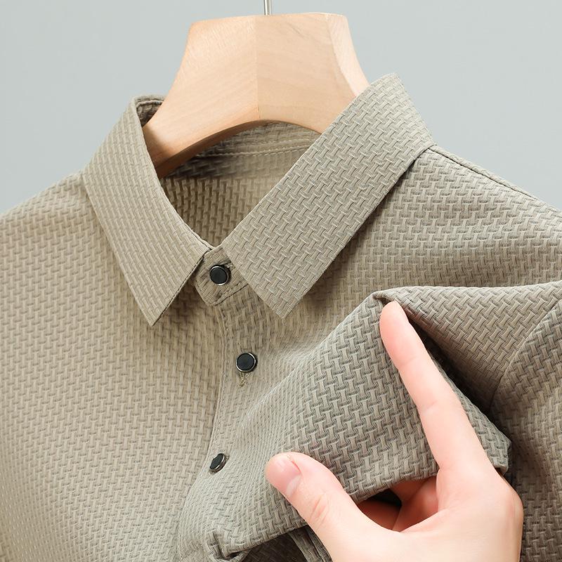 

Men s Summer Lapel Bone Pattern Ice Silk Polo Shirt, Short-Sleeve, Lightweight. M (approx. 90-115 lbs) хаки