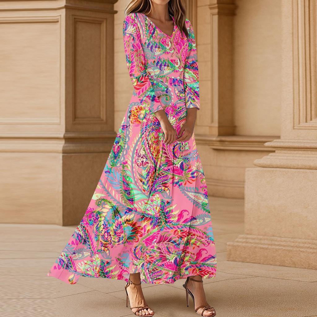 Women's Three-quarter Sleeves Fashionable Floral Print Loose Casual Comfortable Dress