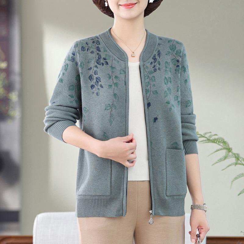 

Кардиган с круглым вырезом для женщин среднего возраста, новинка ранней осени, трикотажный свитер с карманами, новый свитер 5XL (recommended 150-82.5kg) светло-зеленый