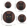 2D Flache, Runde Matte - Schwarze Katze mit Leuchtenden Augen Design, Rutschfeste Rückseite & Anti-Rutsch-Aufkleber, Hochwertiger 800gsm Kristallvelours