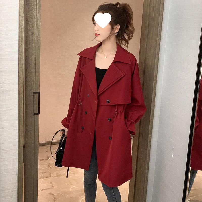 Damen Midilanger Trenchcoat im koreanischen Stil: Lässig, Vielseitiger Anzugkragen, Leichte Jacke