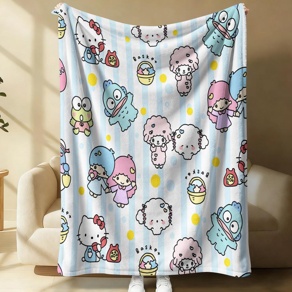 Pastel Purple Kuromi Flannel Throw Blanket Soft Warm Fluffy Blanket Cute Sofa Bed Cover Office Nap Shawl Lightweight Quilt