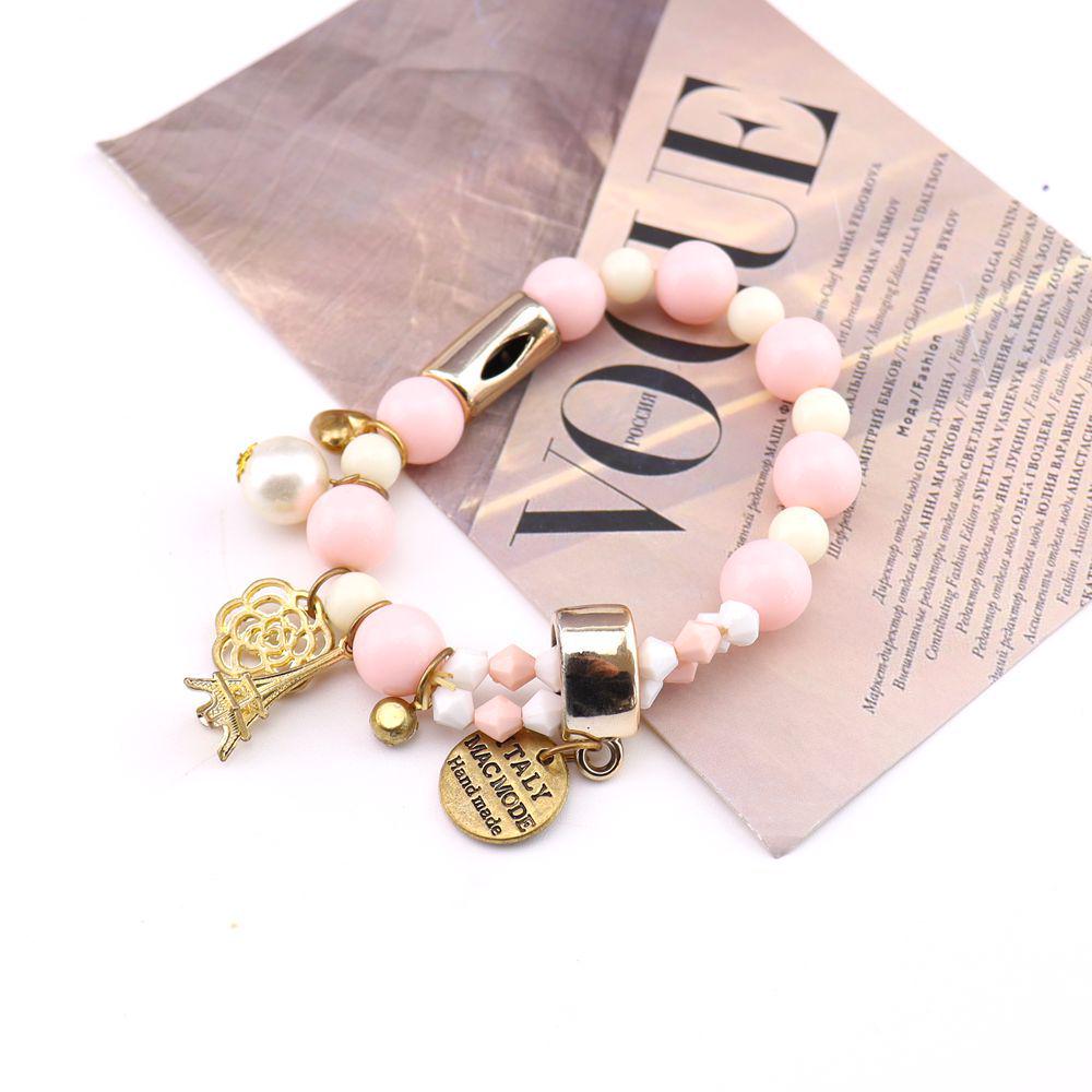Sweet Pearl Heart Bracelet with Fresh Flower and Iron Tower Charm B104