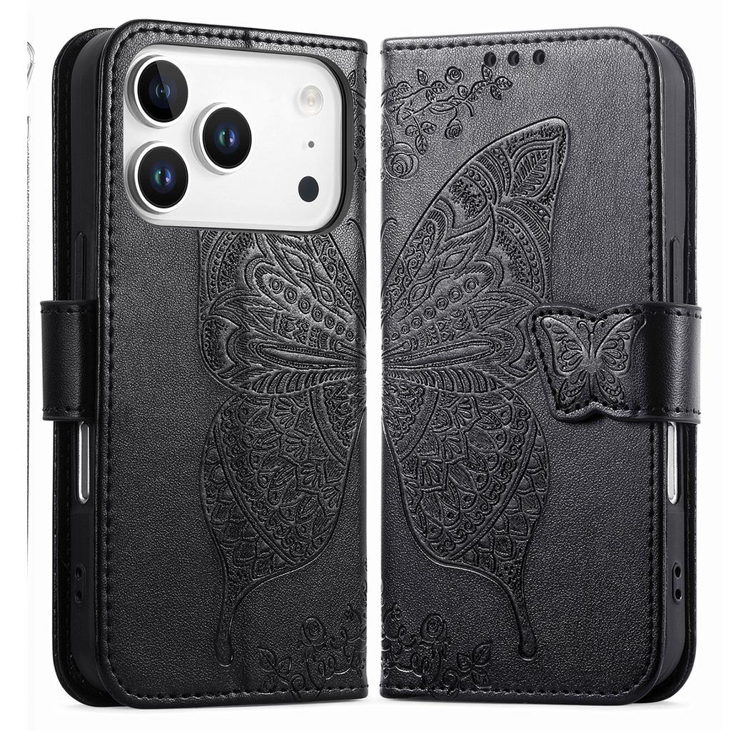 For iPhone 17 Pro Max Case with Strap Butterfly Pattern PU Leather Wallet Phone Cover