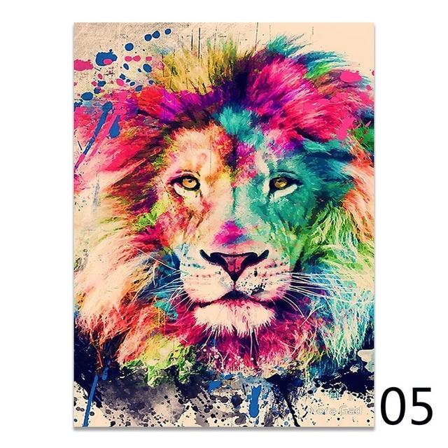 

Настенный художественный принт на холсте, украшение для дома, картина в 5 стилях, абстрактная красочная голова льва, модульный постер в скандинавском стиле для гостиной 40*60cm