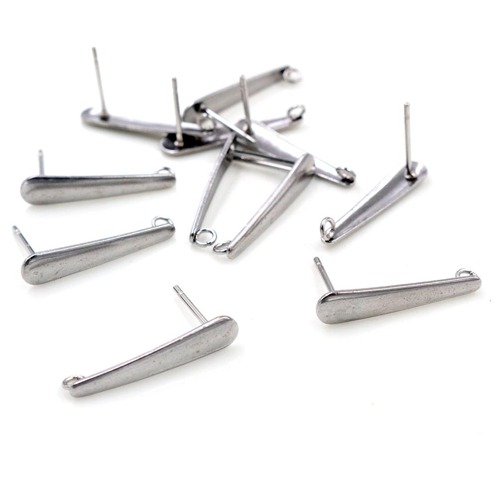 20pcs Stainless Steel Bar Earring Studs Hooks with Loop Connector DIY Earrings Jewelry Making Accessories Findings