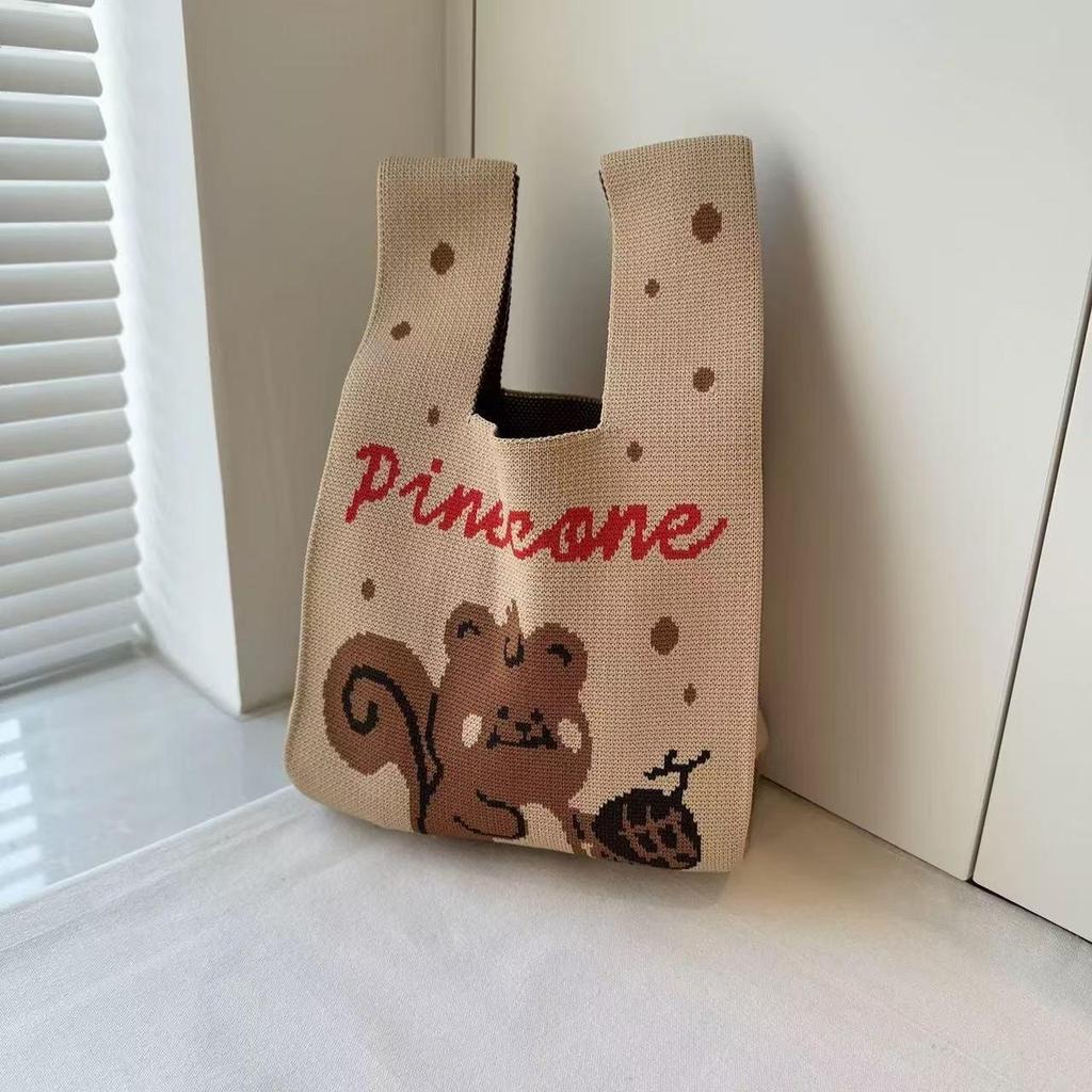 Versatile Cute Cartoon Knitted Tote: Large Capacity Fashion Handbag & Gift Bag