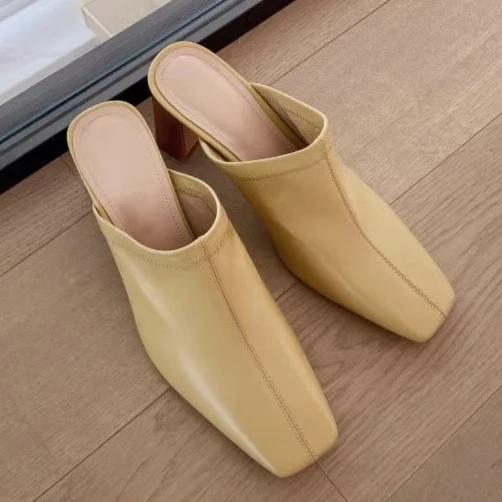 

Тапочки Baotou Half для женской верхней одежды на толстом каблуке, новые модные туфли на высоком каблуке, универсальные туфли без каблука, ленивые тапочки 35 жёлтый