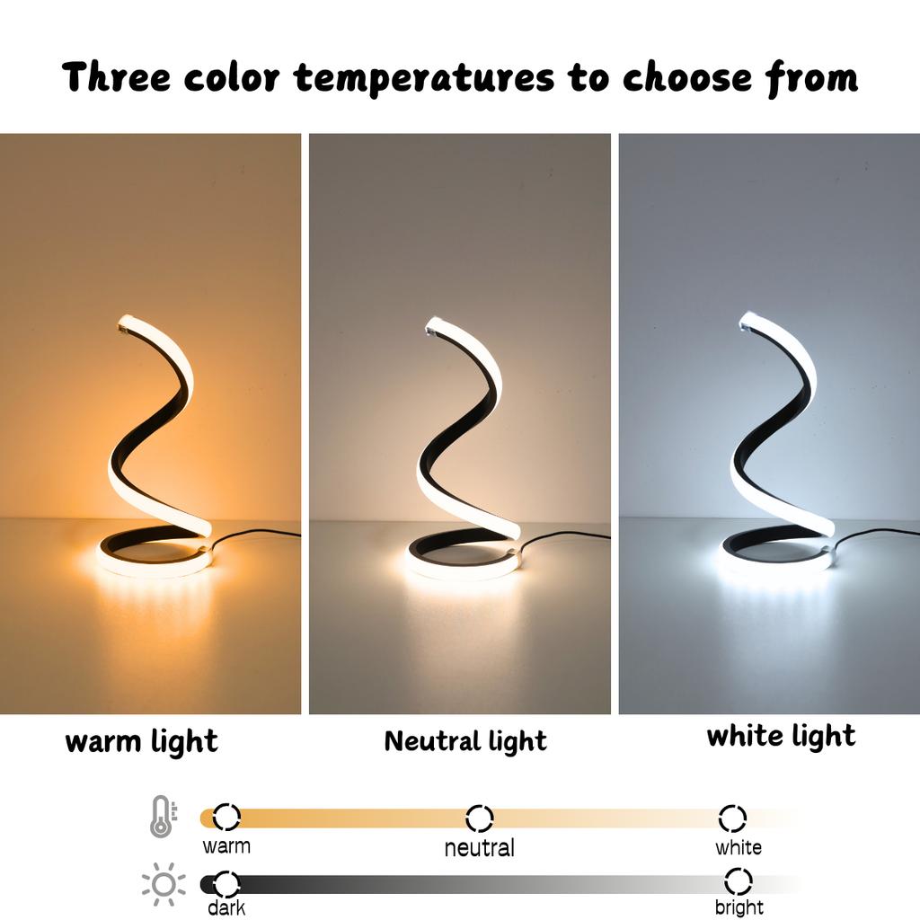 LED spirálová stolní lampa moderní tříbarevné stmívání USB napájecí tlačítkový spínač ložnice noční stolek pracovna domácí dekorace stolní lampa