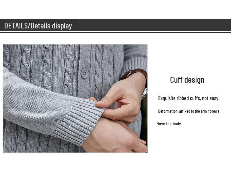 2025 New Autumn/Winter Men's Pure Cotton Cable Knit Cardigan: Youthful, Casual, V-Neck Sweater Coat, Thickened for Warmth.