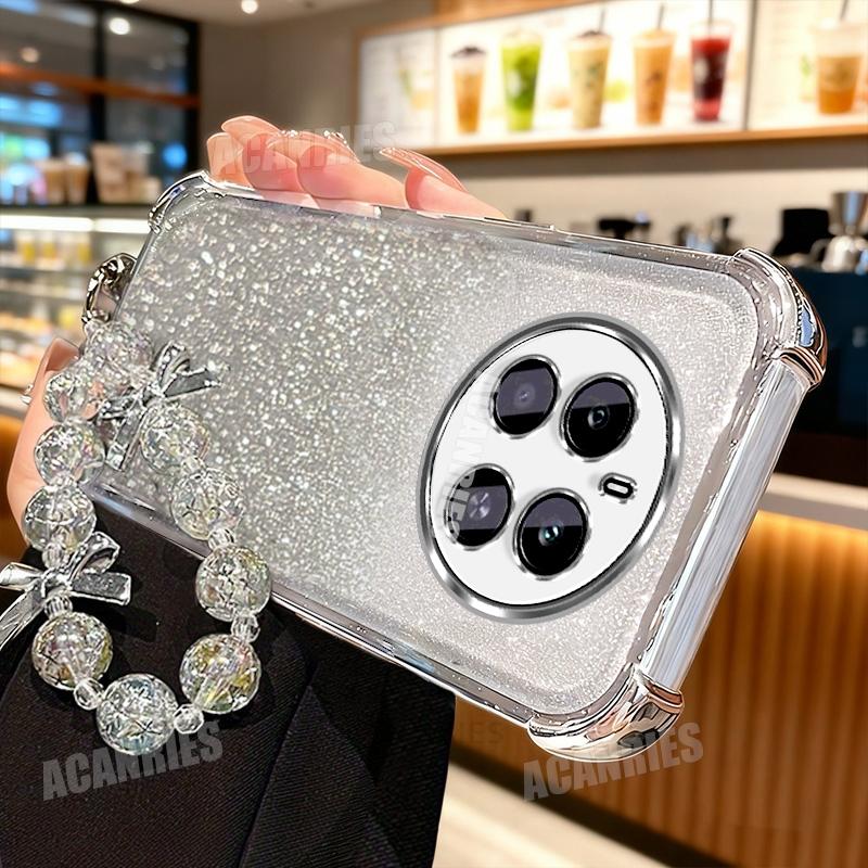 Realme12pro Star Lanyard Chain Plating Glitter Shockproof Silicone Case For Oppo Realme 12 13 11 Pro Plus 12pro Soft Back Cover