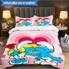 3PCS Blue Smur-f Characters Bedding Set,Including 1pc Duvet Cover And 2pcs Pillowcases Perfect for Bedroom, Dormitory, Fan Christmas Gift