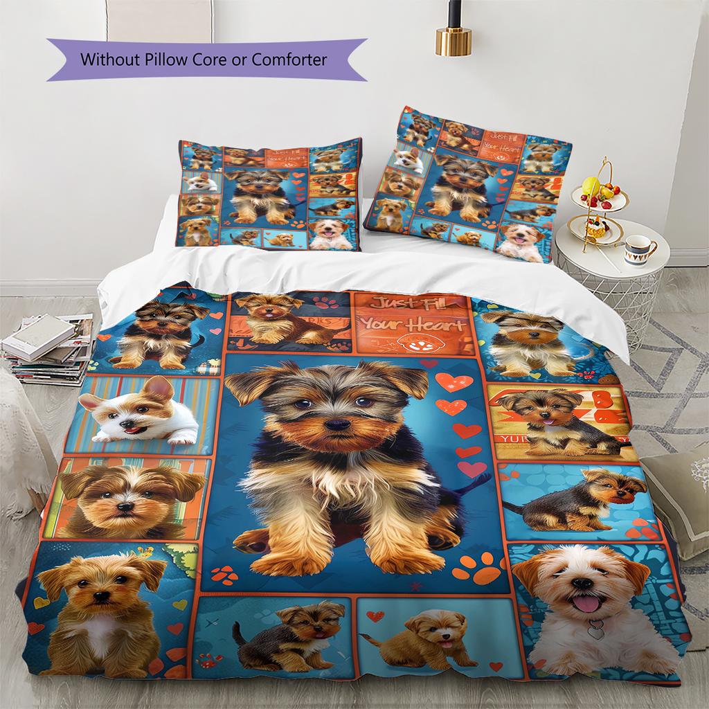 Yorkshire Chihuahua Wzór Pościel Kołdra Zestaw Poszewka na Kołdrę Poszewka na Poduszkę Dekoracja Domu Prezent (1 * poszwa na kołdrę + 2 * poszewki na poduszki, bez rdzenia)