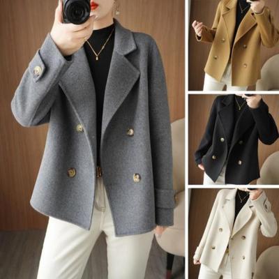 Winter Warm Women Woolen Coat Double Breasted Lapel Long Sleeve Business Jacket OL Commute Formal Loose Solid Color Thickened Coat