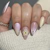 24PCS Summer Almond False Nail 3D Flower Shell Fresh Design Fake Nail Full Cover Acrylic Wearable French Nail Tips Art Beauty
