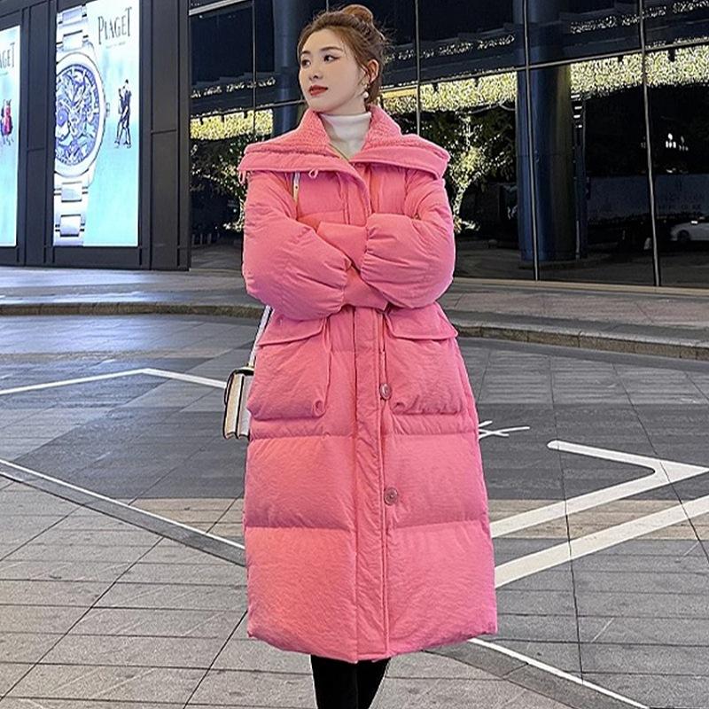 2025 new cotton-padded women s winter medium and long Korean version of student jacket thickened and loose design cotton-padded jacket tide S