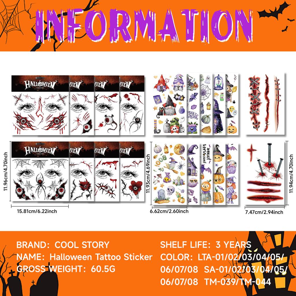 Pegatinas de Halloween, Pegatinas de Tatuaje, Ambiente de Evento, Baile de Máscaras de Festival Europeo y Americano, Decoraciones Corporales