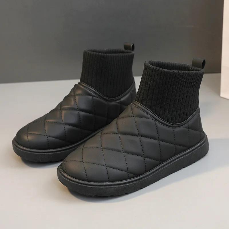 

Winter Women Shoes Leather Sock Boots Warm Fur Inside High Top Casual Boat Shoes Outdoor Plush Short Snow Boots 40 чорний