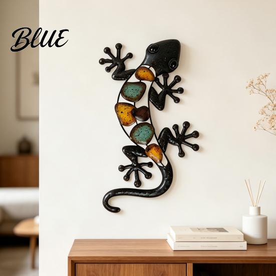 Tropical Home Accents Iron Art Lizard Decor Wall Metal Gecko Colorful Painted Exotic Garden Fence Decoration Outdoor Farmhouse Hanging