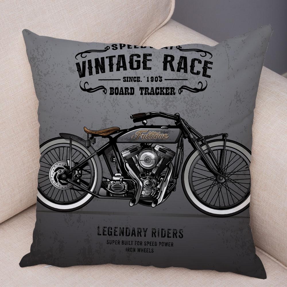 Colorful Motorcycle Cushion Cover Decor Vintage Style Bike Race Pillowcase Soft Plush Pillow Case for Sofa Home Car 45x45cm