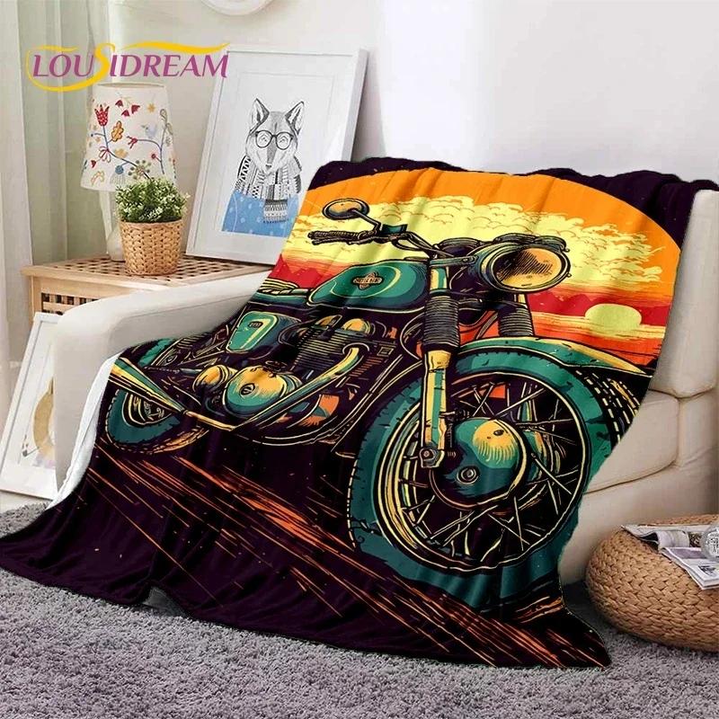 Motocross Modern retro Motorcycle Soft Flannel Blanket for Bed Bedroom Sofa Picnic,Throw Blanket for Cover Outdoors Leisure Gift