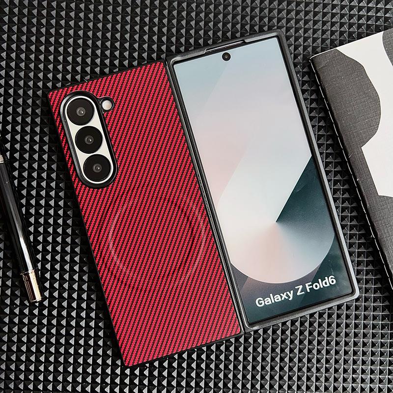 Carbon Fiber Pattern PU Leather For Magnetic Case For Samsung Galaxy Z Fold 6 4 3 Fold6 Fold4 Fold Fold3 Back Cover Wood