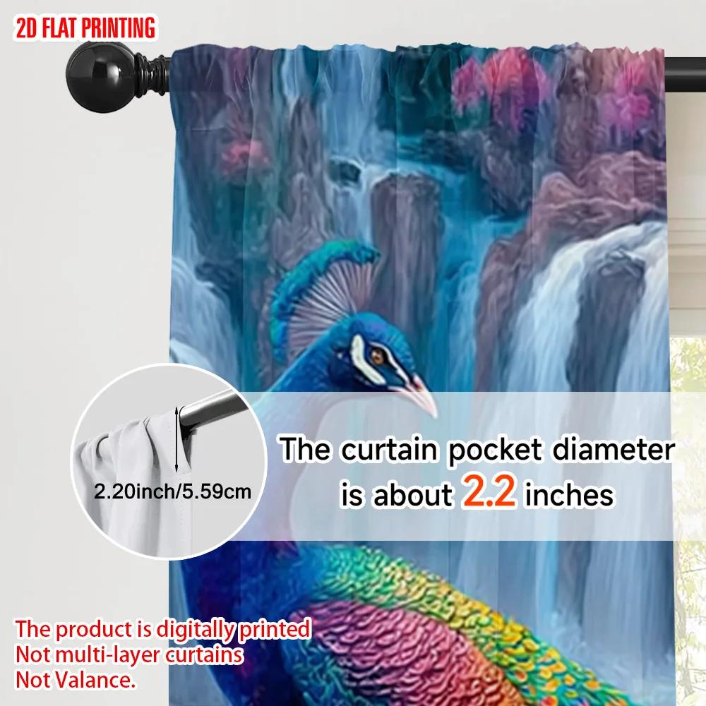 2pcs,2D Plane Printing Curtains Digital Printed Colorful Peacock Design Polyester Easy Install (without Rod) Decorations For