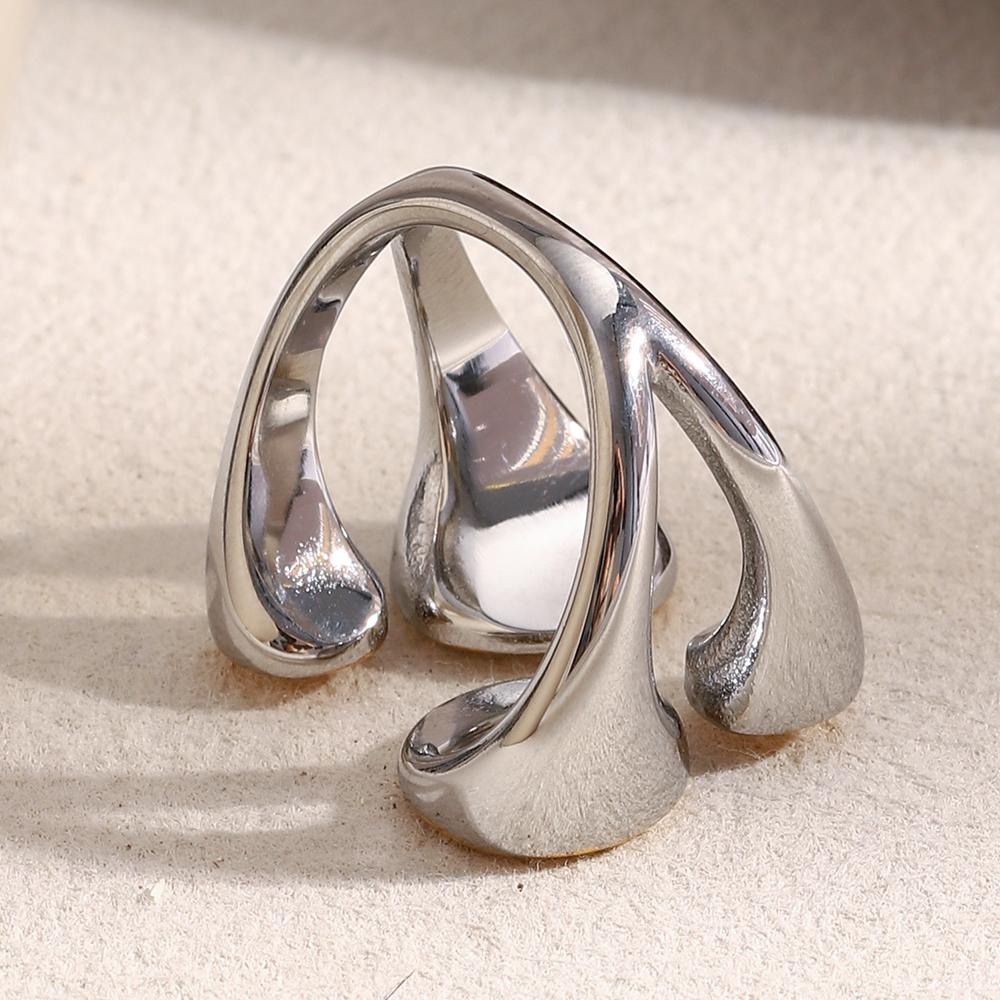 MamacitaSlay 316L Stainless Steel Two Tone Four Circles Open Ring Party Waterproof Jewelry Women's 18K Gold Plated Ring Gift