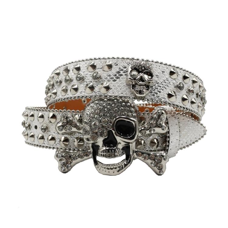 Popular Skull Buckle Belt for Adult Rhinestones Rivet Belt All Matching Blingbling Western Belt for Daily and Club