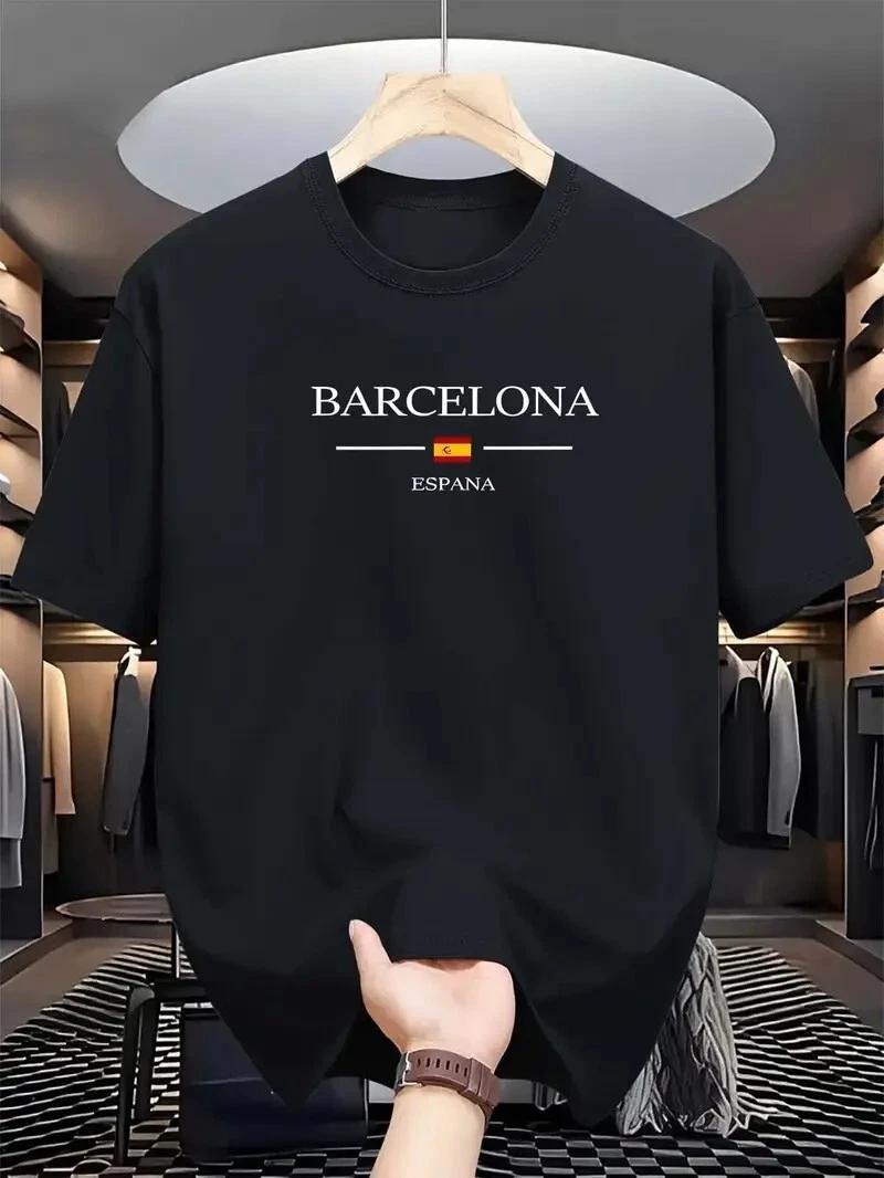 

Mens Cotton Barcelona Espana Print T-Shirt Soft Short Sleeve Holiday Cool Tees M