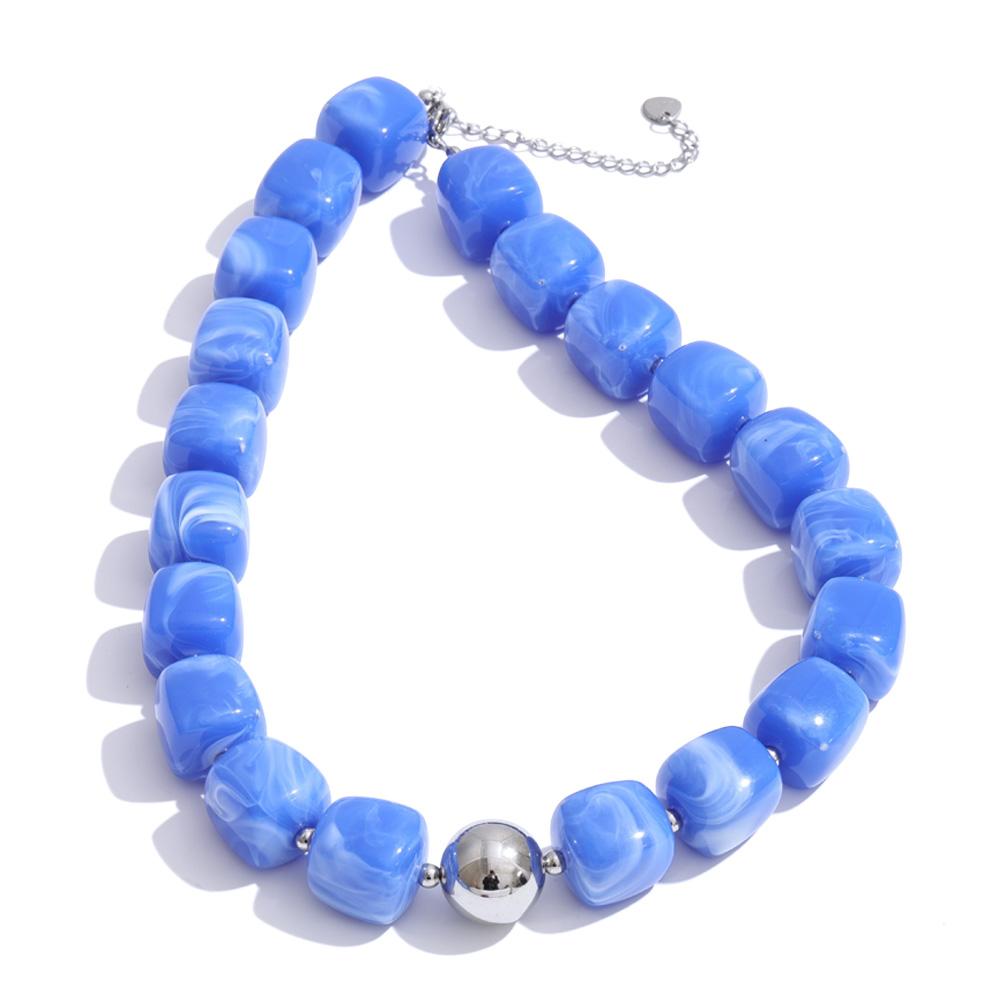 Yhpup Acrylic Square Beads Chain Necklace Bracelet Bangle Stainless Steel Handmade Jewelry Waterproof Green Khaki Pink Amber