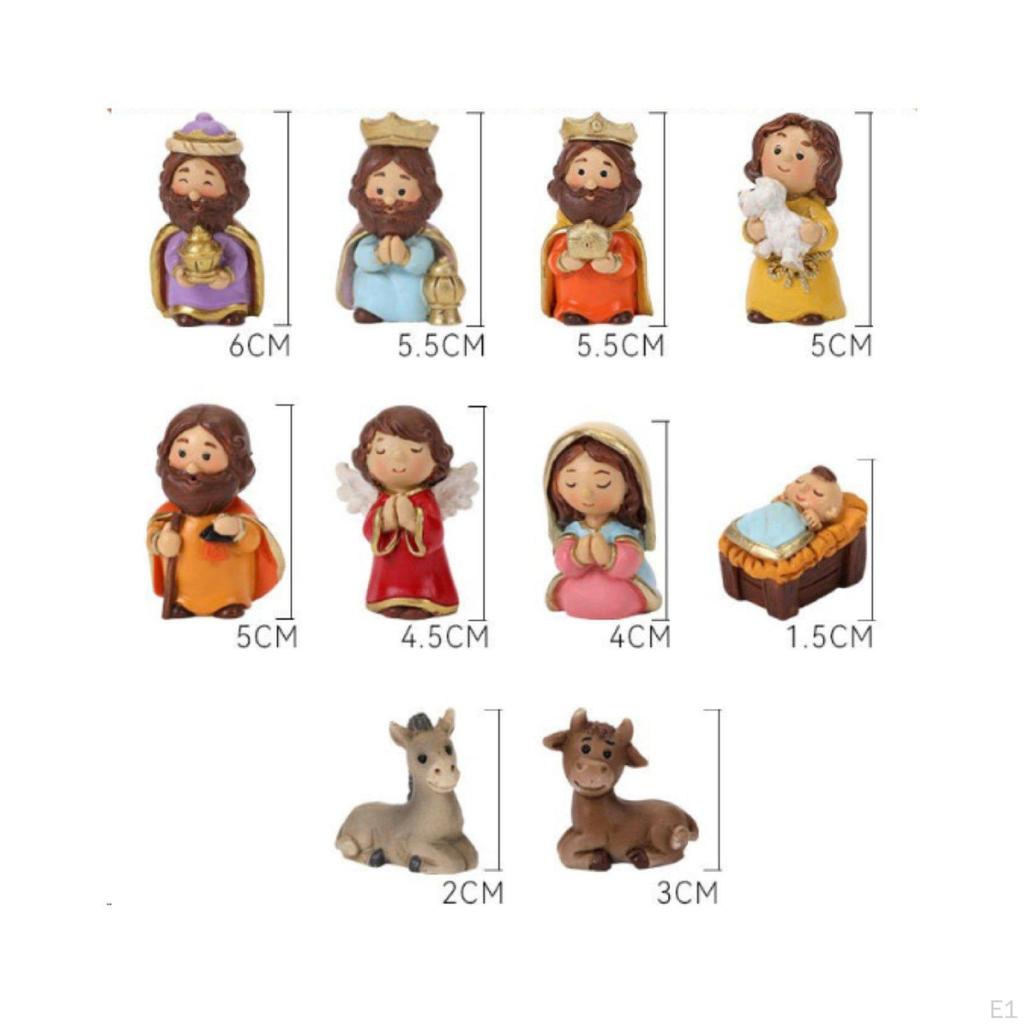 Cartoon Nativity Display Figurines Suitable for Giving Resin Christmas Manger Set Multicolor without