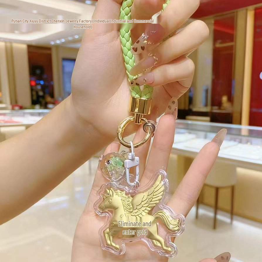 999 Pure Gold Keychain with 'Get Rich Immediately' Charm & Flying Horse Gold Bag Charm - Ideal New Year Gift