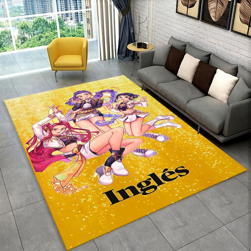 Kpop Demon Hunter Rumi Mira Zoey Grupa Kreskówkowa Dywanik Dywan do Pokoju Zabaw Sypialni Salonu Sofa Wystrój Domu, Dywanik Obszarowy Antypoślizgowy
