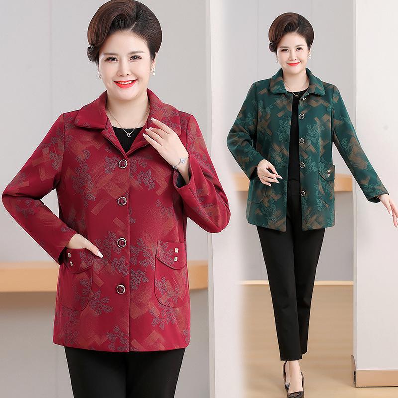 Grandma's Chic Lapel Jacket: Stylish Loose-Fit Outerwear for Middle-Aged & Elderly Women