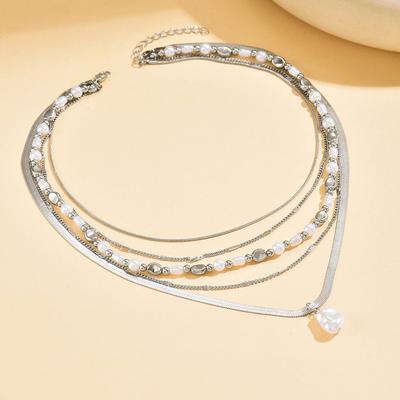 European and American Retro French Imitation Pearl String Chain Women, Multi-layer Stacked Ins Style Light Luxury Collarbone Chain Accessories