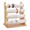1set 1 Bag 4-Tier Velvet T-Bar Bracelet Organizer Riser Stands with Wooden Base and Alloy Findings Golden Navajo White Finished Product: 30x18x33.8cm