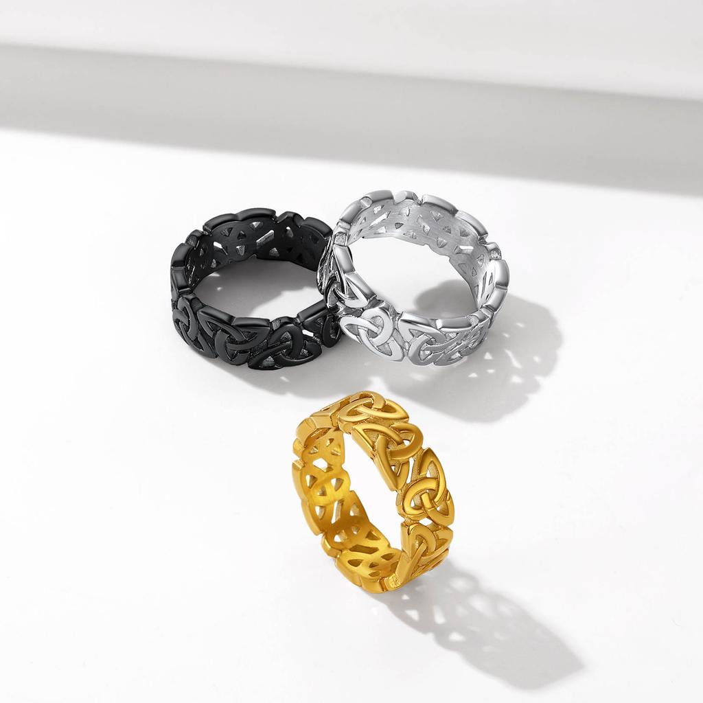 U7 Inele din Oțel Inoxidabil cu Decupaj Nod Celtic Irlandez Triquetra pentru Bărbați Femei Simboluri Clasice Bijuterii Unisex pentru Cuplu