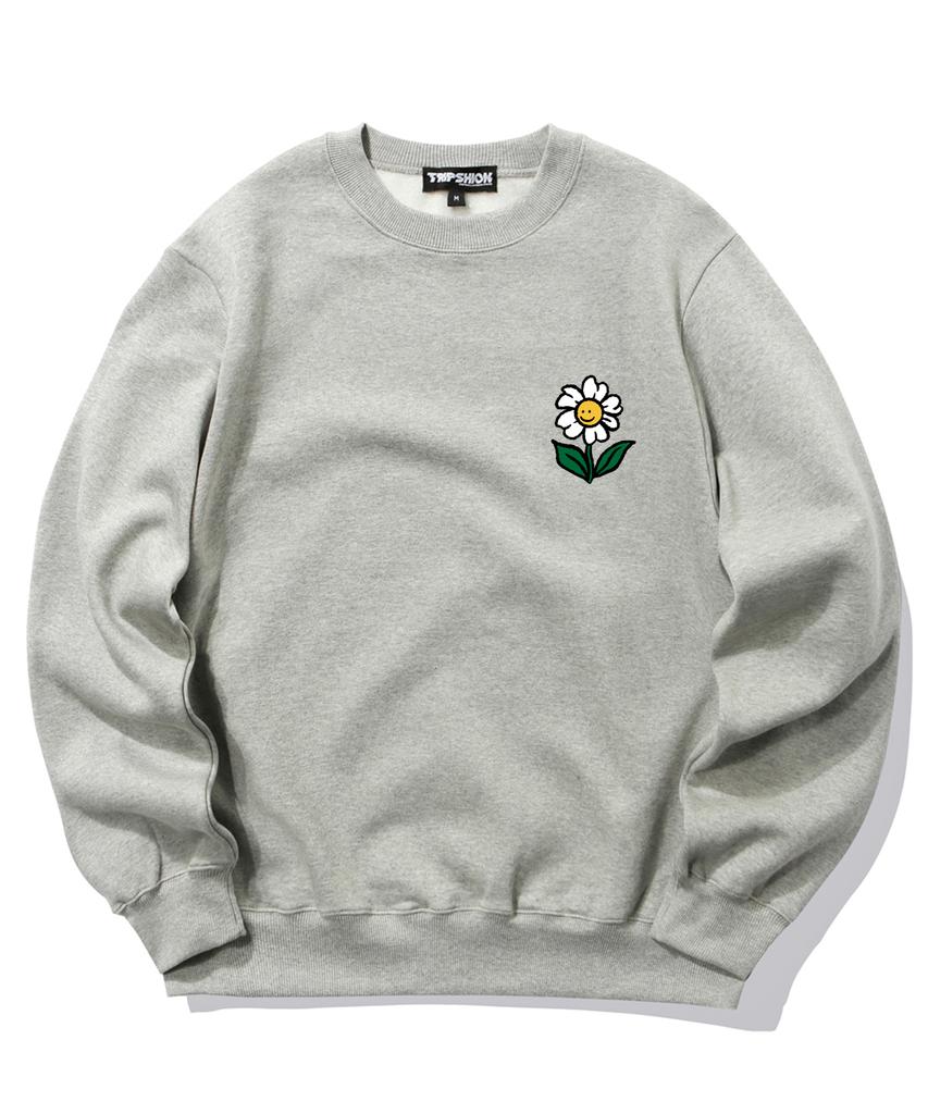 TRIPSHION Single Flower Logo Crew Neck - Gray