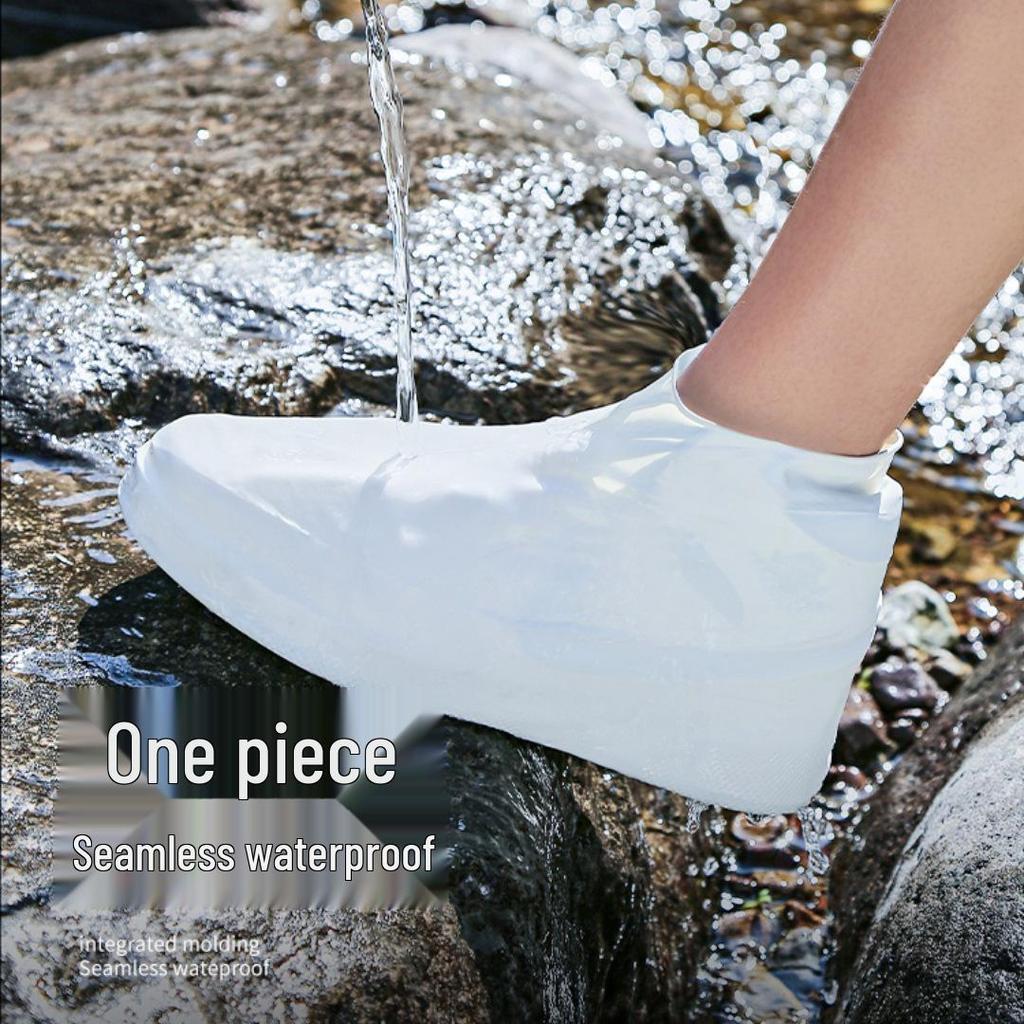 Waterproof, non-slip rain shoe covers for adults; thick, wear-resistant silicone rain boots for outdoor use.