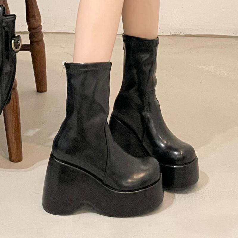 High Heels Ankle Women's Boots Wedges Designer Platform Shoes  Goth Walking Chelsea Boots New Leather Elegant Ladies Boots