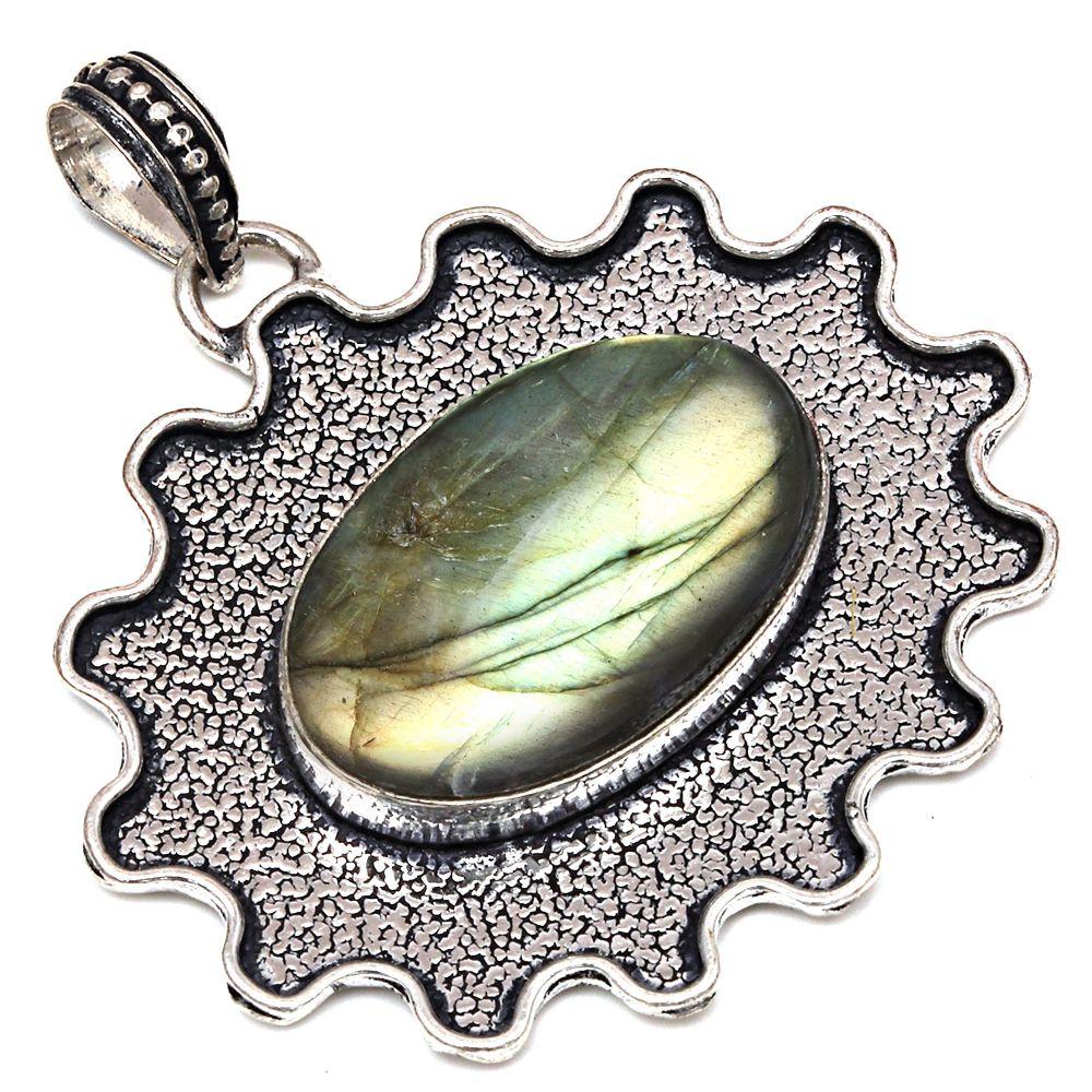 

Подвеска с блестящим лабрадоритом, серебряное украшение ручной работы, 2 дюйма