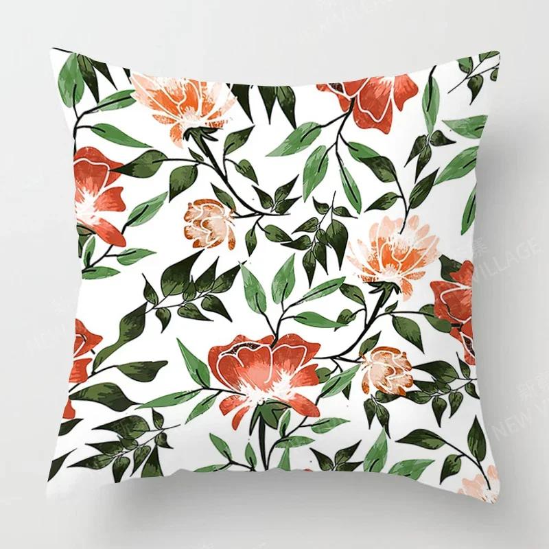 Nordic Fall Home Decor Autumn Throw Pillow Case Sofa Cushion Cover Modern Plant Green Leaf
