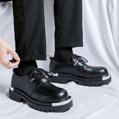 Moda Erkek Büyük Kafa Deri Ayakkabı Günlük Retro Platform Derby Ayakkabı Trend Sokak Outdoor Rahat Çok Yönlü Erkek İçin Deri Ayakkabı
