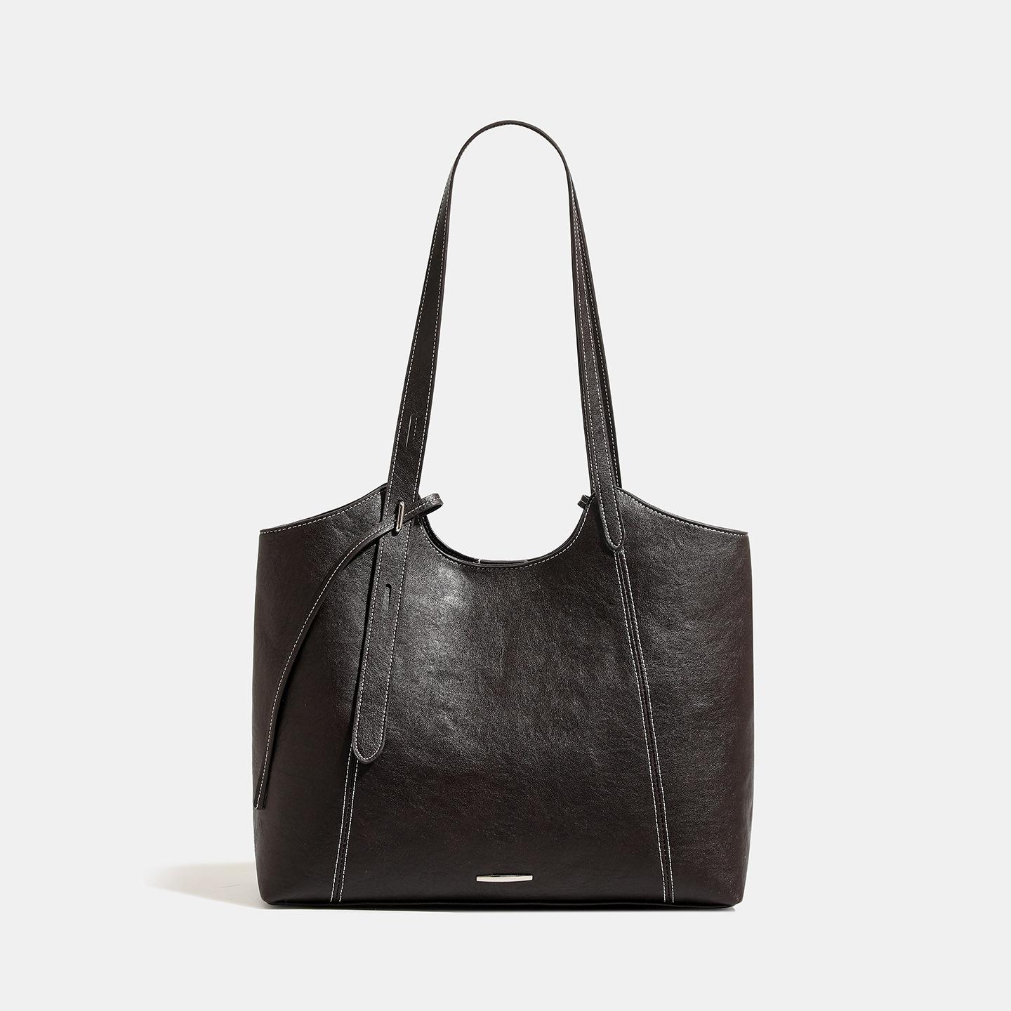 

European and American High-end Texture Tote Bag, Spring and Summer Retro Maillard Armpit Bag, Simple and Large Capacity Commuting Shoulder Bag