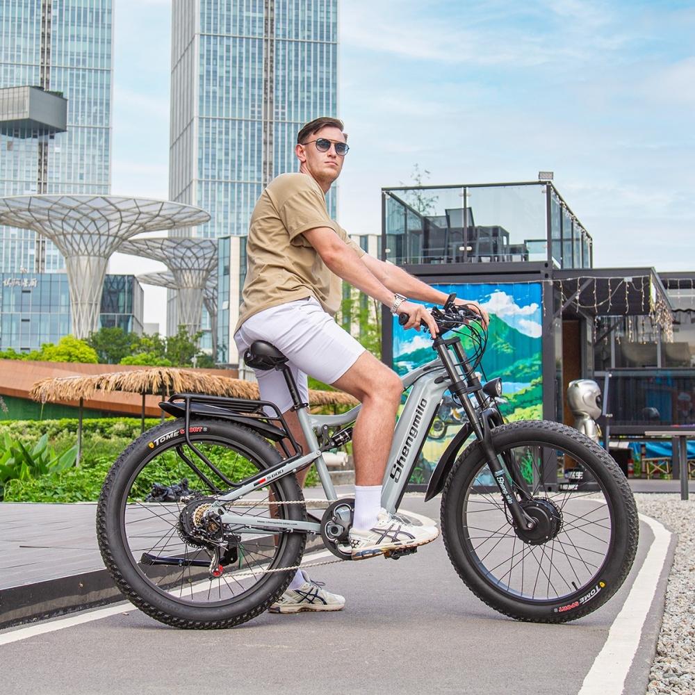 Shengmilo S600 2000W Dual Motor Electric Mountain Bike, 840Wh SAMSUNG Battery, 3.0-inch Tires, Full Suspension, Matte Gray, Adult Ride, Long Range